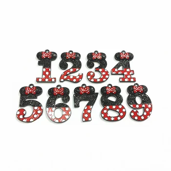 

(Choose No. First) ! 35mm*25mm Electrophoresis Black With Red Minnie Number (1-9 ) With White Dots Rhinestone Pendants