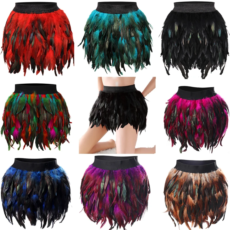 pink skirt Angel Wings Multicolor Feather Mini Skirt Elastic Waist High Street Busty Sexy Clothing Halloween Club Party Dance Goth Rave crop top with skirt