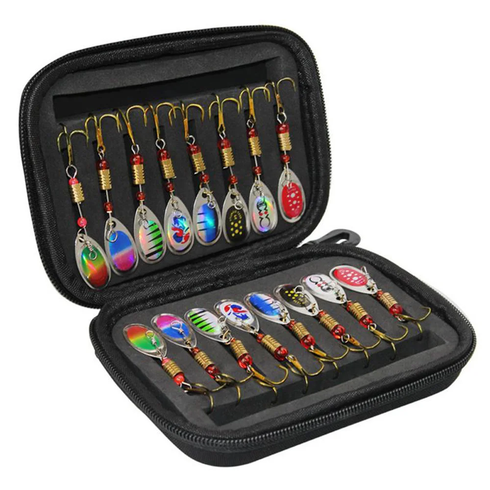 16pcs Durable Spinner Composite Baits Fly Hooks Metal Sequin Spoon Lures with EVA Hard Shell Storage Carrying Case Tackle Bags | Спорт и