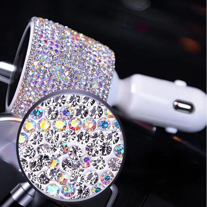 Двойной USB Автомобильное зарядное устройство Bling Стразы адаптер быстрой зарядки хрустальные украшения 3.1A