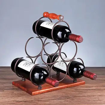 

Creative Wooden Red Wine Rack Holder Mount Bar Display Shelf Portable Wrought Iron Wine Rack Alcohol Drink Bottle Decoration