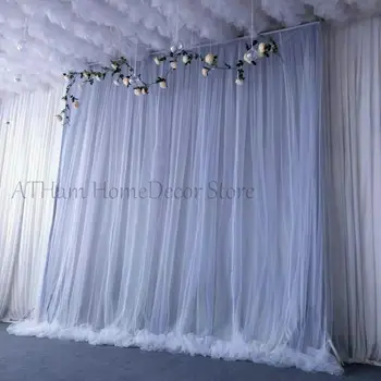 

Sliver Gray Tulle Chiffon Backdrop for Bridal Shower Wedding Ceremony Backdrop Curtains Photo Booth Background