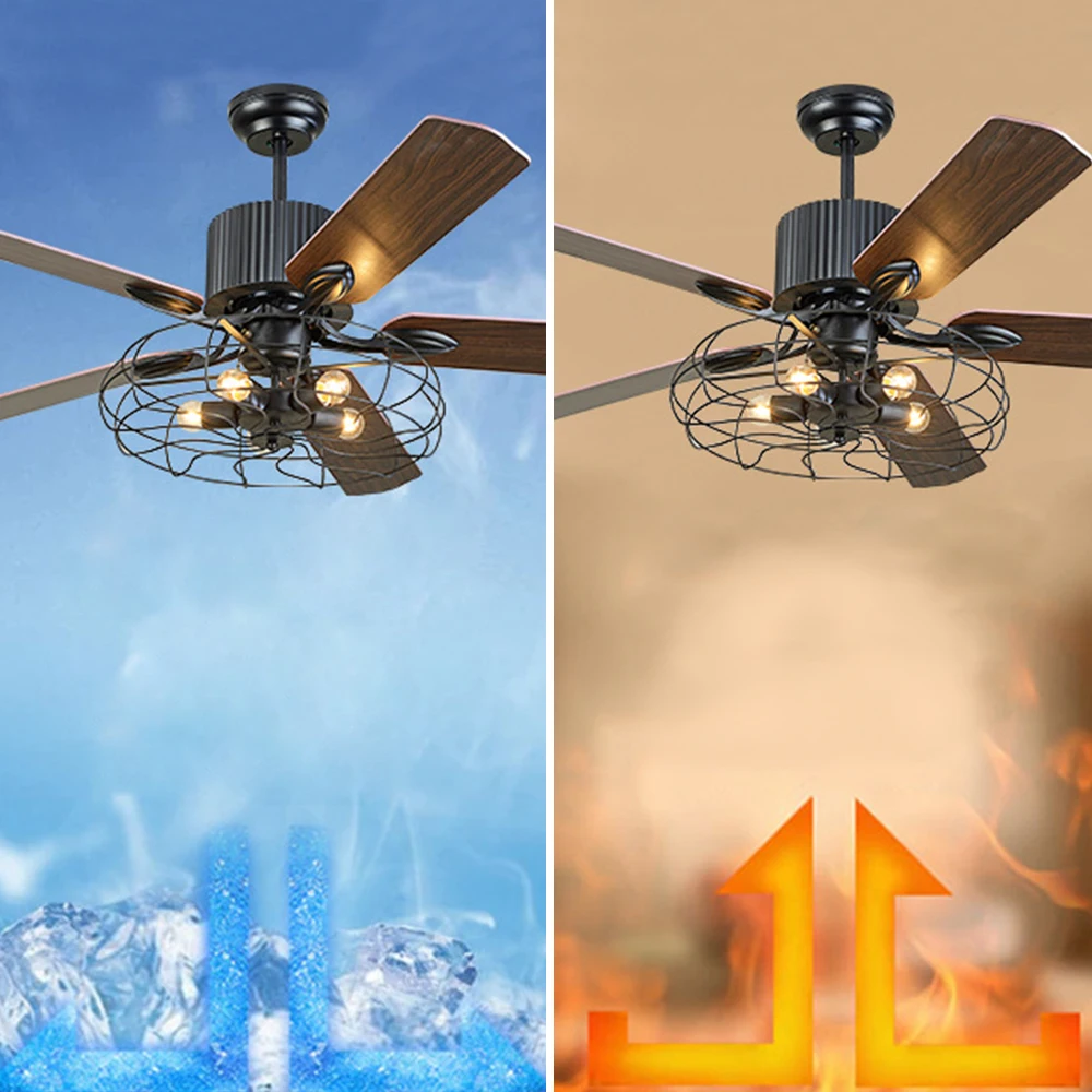 Retro Ceiling Fan Lamp Invisible Leaves Remote Control 52 Inch Fan