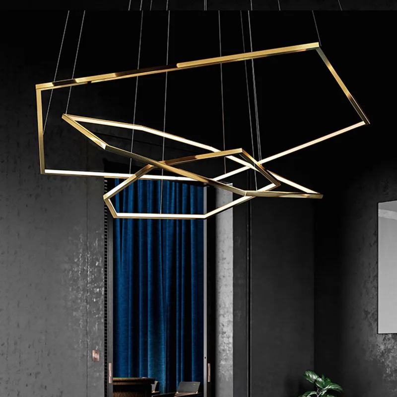 

Art Deco Geometrical LED Chandelier Lighting Modern Living Room Hanging Light Fixture Ins Stainless Steel Chandelier Suspension