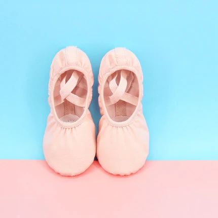 Профессиональная Детская Хлопковая парусиновая Гибкая балетная танцевальная обувь для девочек, детская обувь на мягкой плоской подошве для танцев - Цвет: Nude