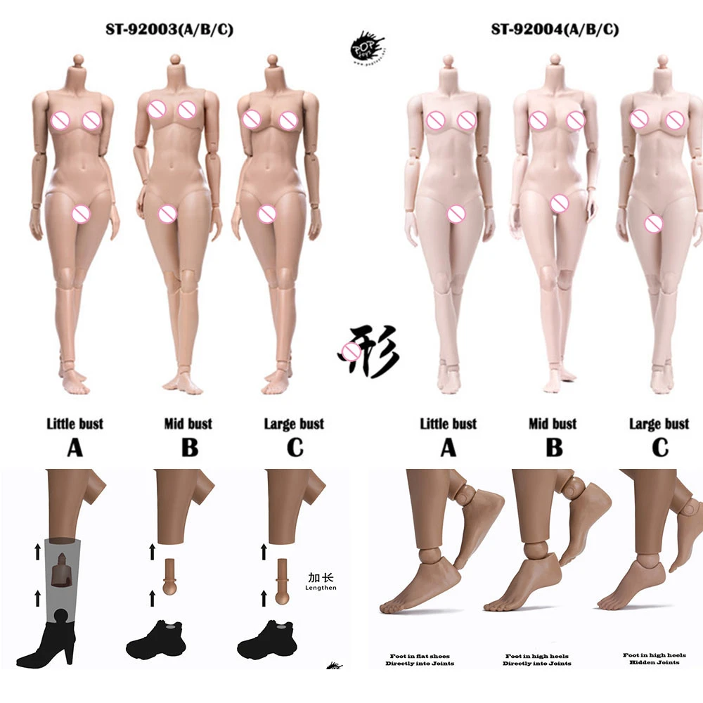 1//6 Scale Pale Skin Female Body Rubber Middle Chest 12/" Action Figure Toys Model