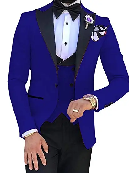 Розовый с черным костюмы с лацканами для мужчин на заказ Terno Тонкий Жених на заказ 3 шт свадебный мужской костюм Masculino(пиджак+ брюки+ жилет - Цвет: royal blue