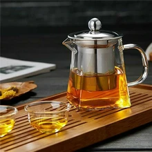 Bule para chá, com infusor de folha de café, bule de vidro transparente, resistente ao calor, com infusor de folhas de chá, recipiente de suco e leite, 350-750ml