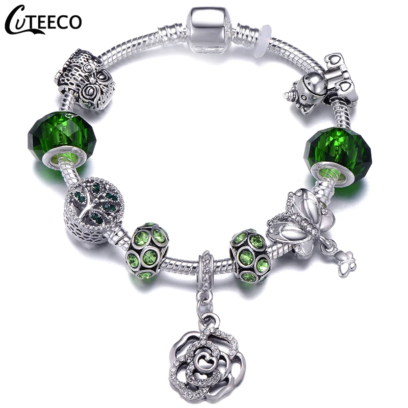 CUTEECO Новый розовый подвеска браслет Единорог Сова Дерево жизни зелёные кристаллы