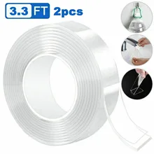 Cinta adhesiva transparente de doble cara para coche, cocina y baño, adhesivo reutilizable, Nano adhesivo, 1M, 2 uds.