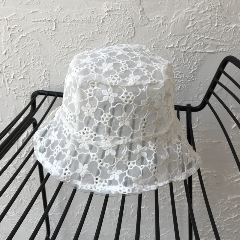 Korea Summer Black White Lace Bucket Hat Women Fashoin Sweet Flower Hollow Sun Hat Street Beach Sun Protector Cap Lady Elegant