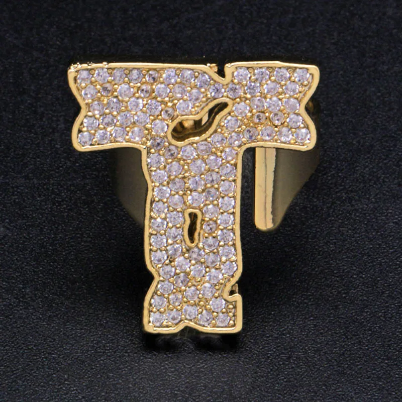 Хип-хоп AAA кубическая циркониевая подвеска Bling Iced Out Bubble кольцо с гравировкой Bling CZ кольца женские мужские Клубные рапперы ювелирные изделия регулируемый размер - Цвет основного камня: t