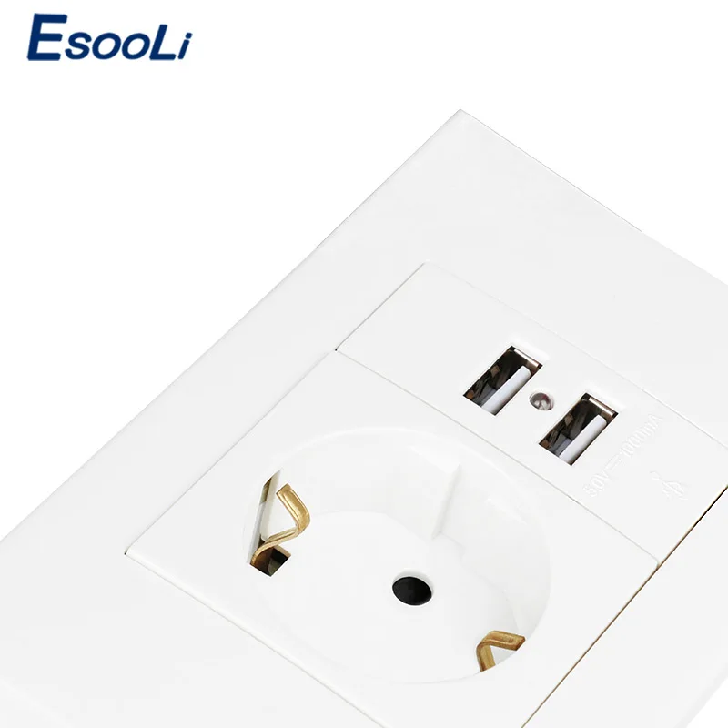 Esooli настенная розетка USB вилка заземленная 16A ЕС стандартный отвод с 1000mA Двойная зарядка с usb-разъемом порт для мобильного 118 мм* 80 мм