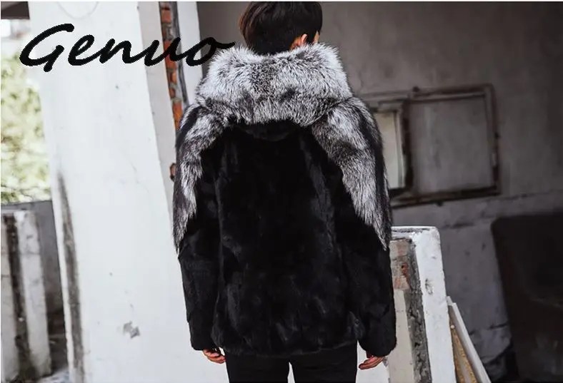 Genuo, новинка, S/6Xl, мужские пальто из искусственного меха, пэчворк, с капюшоном, зима, осень, теплая, из кусков, меховая верхняя одежда размера плюс, Мужская Меховая одежда