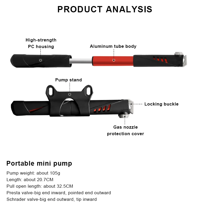 Mini Pompe à Vélo Portable – Alliage Aluminium, 120 PSI, 68g, Légère (NEUVE)