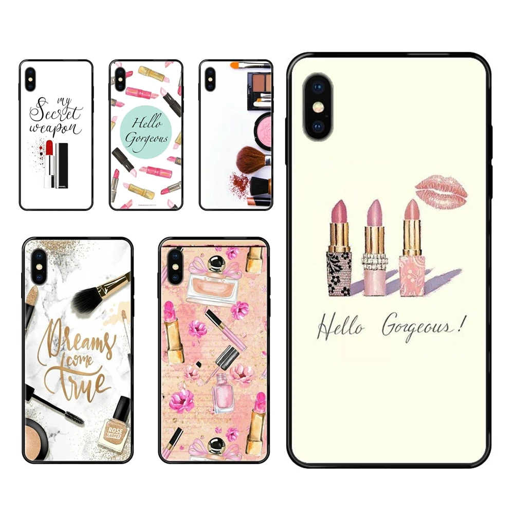 For Xiaomi Redmi Note 4 5 5A 6 7 8 8T 9 9S Pro Max Black Soft TPU Protective Cover Case Makeup Perfume Lipstick Make Up | Мобильные