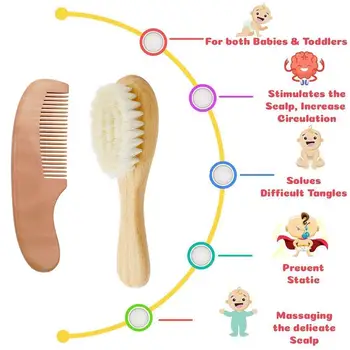 

2pcs/set Wooden Comb & Soft Artificial Wool Brush Kid Head Massage Kit Health Pure Baby Safety Care Infant Body Material Na X2S0