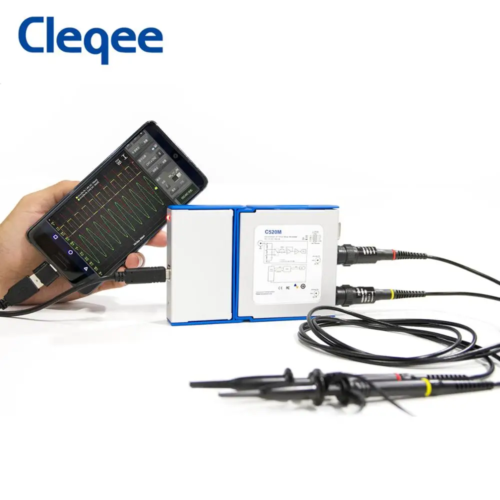Виртуальный цифровой осциллограф Cleqee C520 2 канала USB Android и ПК портативный полоса