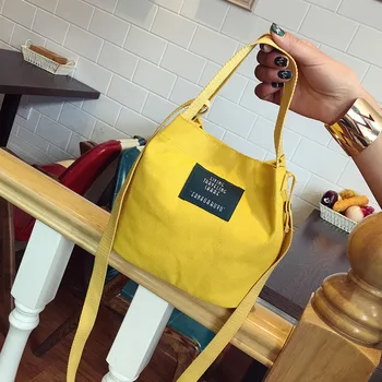 

2020 new ladies canvas letter stickers shoulder bag canvas bag ladies fashion canvas messenger bag