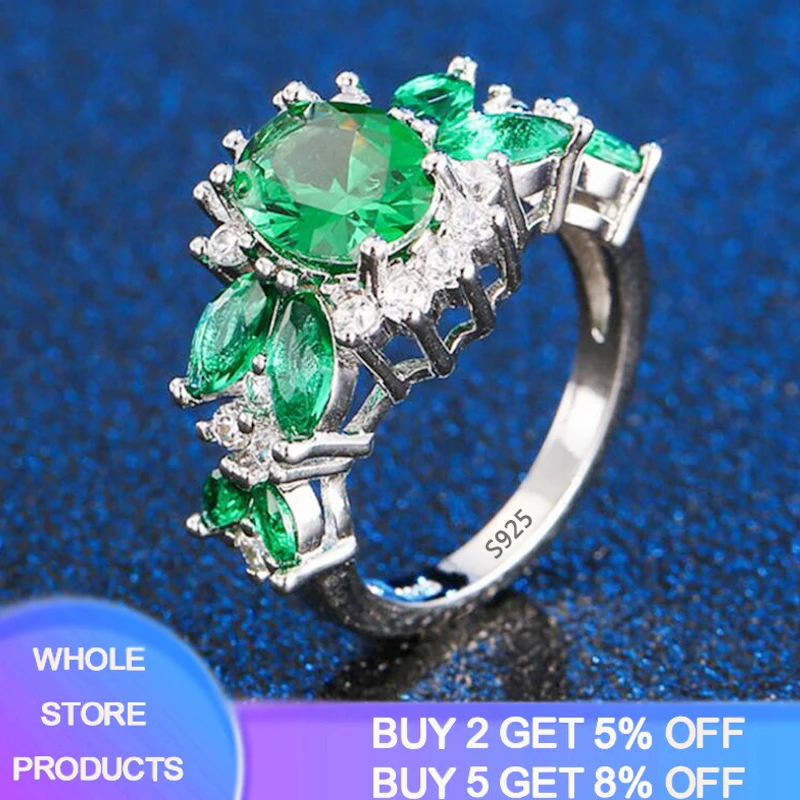

YANHUI New Fashion Real Sterling Silver 925 Jewelry Emerald Gemstone Rings For Women Female Valentine's Day Accessories