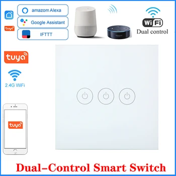 

Dual Control Smart Touch Switch APP Wireless Remote Switch Voice-Control Alexa Echo / Google Home Crystal Tempered Glass Panel