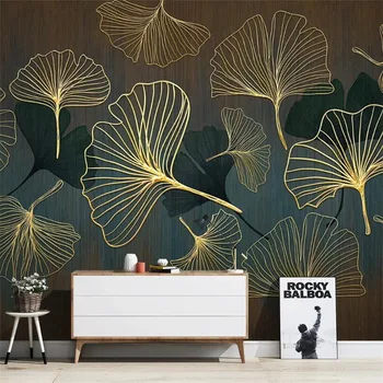 

Custom 3d wallpaper mural modern ginkgo leaf line drawing leaves tv sofa background wallpaper mural