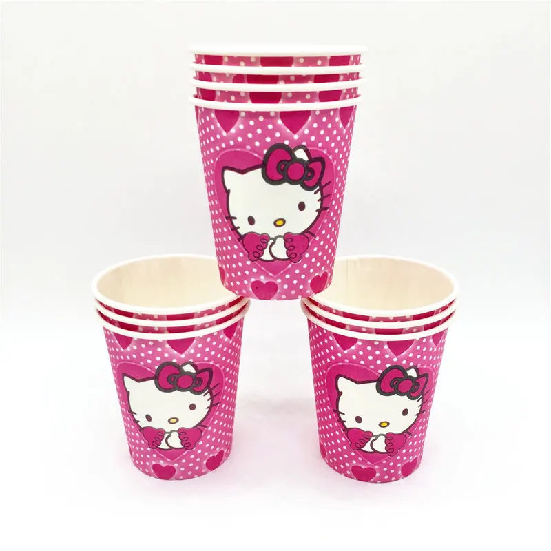  95Pcs/125Pcs Cartoon Hello Kitty Paper Cup Plate Invitation Card Hat Baby Shower Kid Birthday Decor - 4000169774810