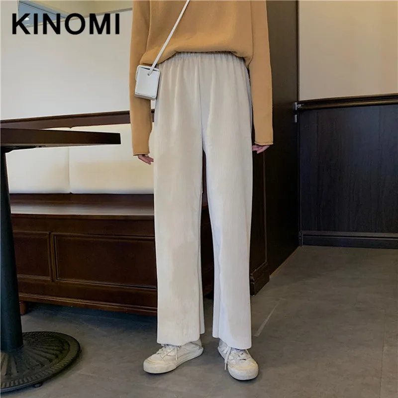 KINOMI осень-зима, теплые вельветовые Широкие штаны с серебристой лисой, шикарные свободные штаны с высокой талией, повседневные длинные штаны в Корейском стиле