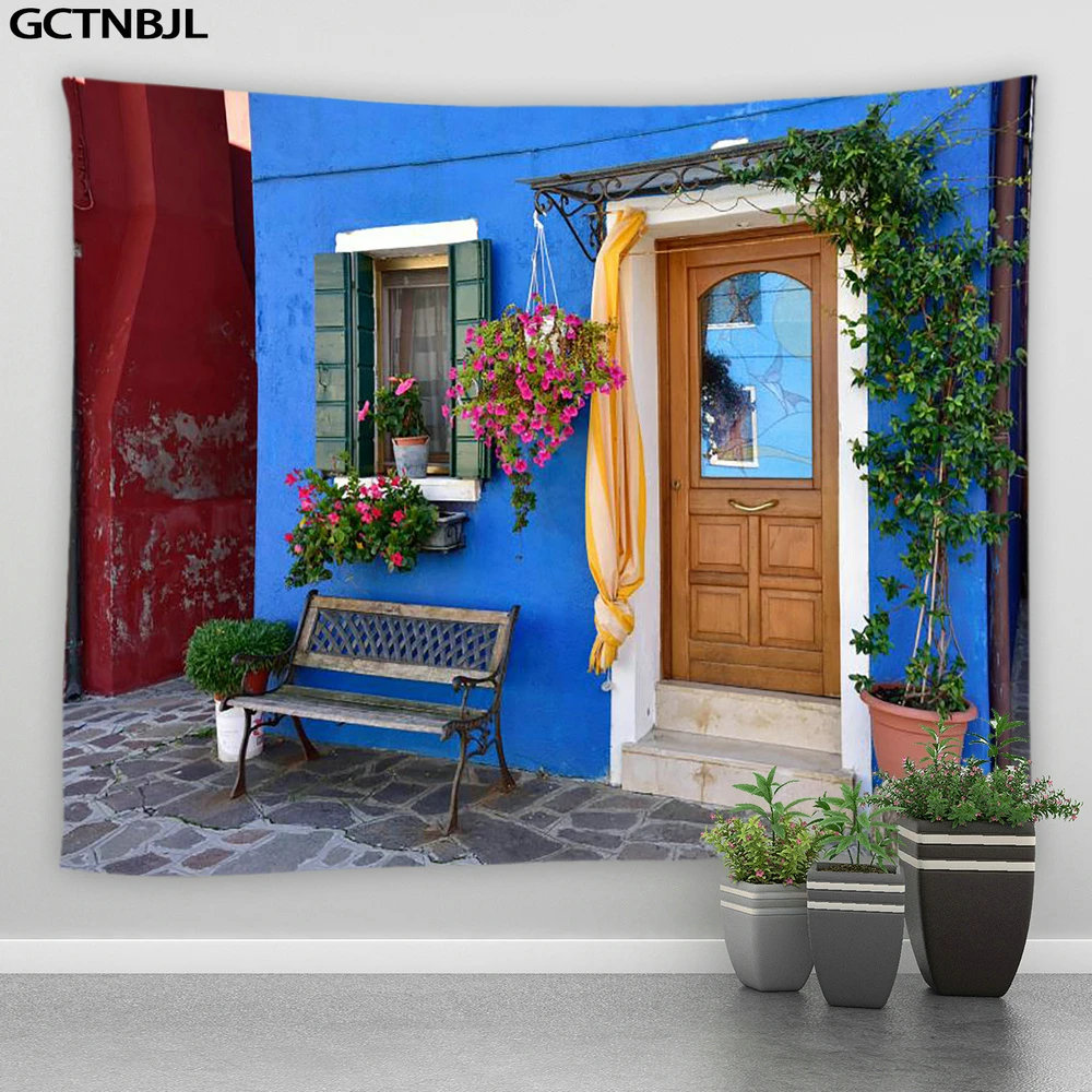 Landscape Big Tapestry Ltaly Rural Small Town Street Retro Style Background Decor Hippie Wall Hanging Tapestries Bedroom Blanket Tapestry Decorations
