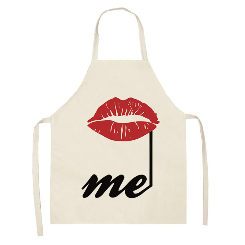 Mr Mrs Cotton Linen Aprons Love Heart Printed Kitchen Aprons Cooking Baking Waist Bib Women Home Pinafore Cleaning Tools
