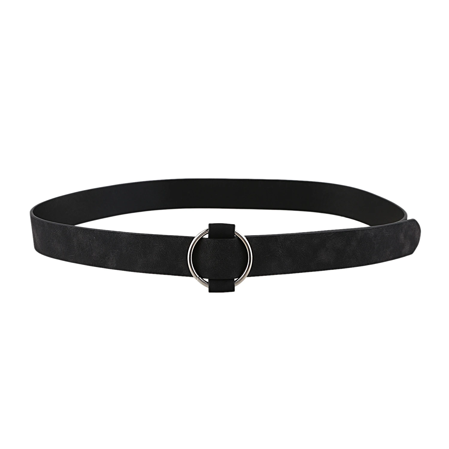 

Women Leather Belt Round Buckle Belts Female Leisure Jeans Wild Without Pin Metal Buckle Women Strap Belt Black