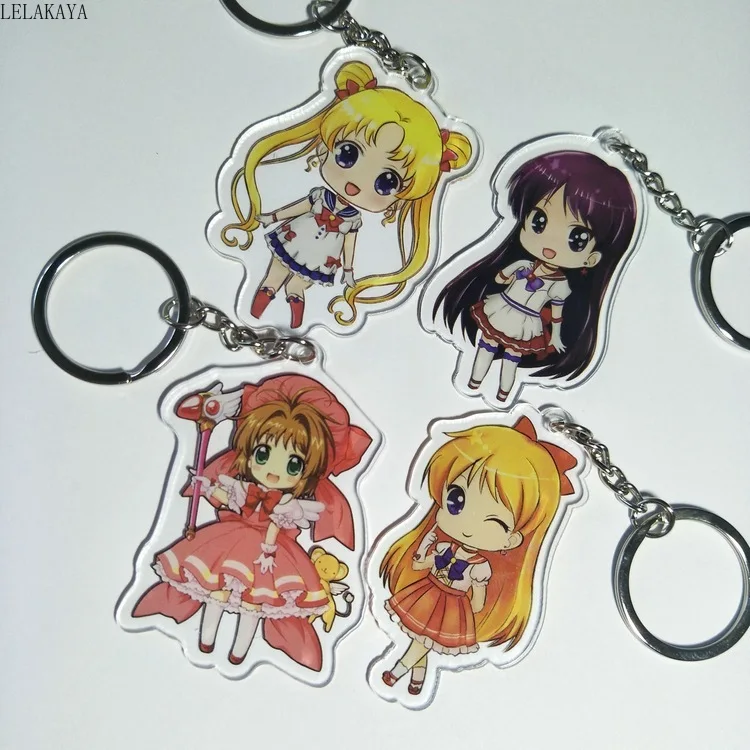 

Acrylic Action Figure Printed Sailor Moon Fairy Tail card captor Sakura Kids Lovely Bag Xmas Keychain Pendants Doll toy 6~6.5cm