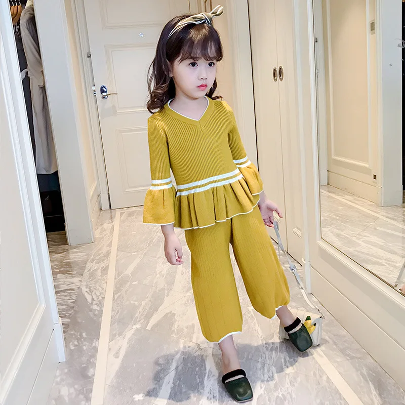 

Girls Autumn And Winter Sweater Set 2019 New Style Korean-style Knitted Cotton Knitwear Big Boy Loose Pants Case