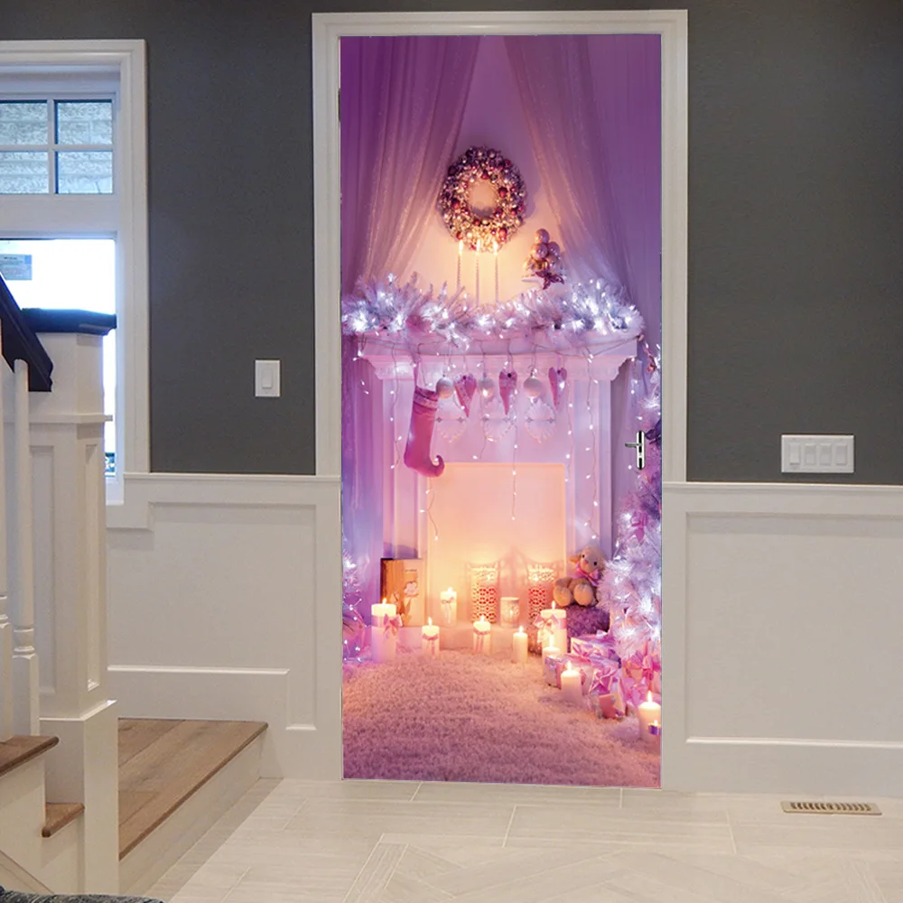 Самоклеющиеся обновленные домашний Декор 3d дверь стикер с изображением новогодней елки искусство водонепроницаемый обои гардероб переводная бумага для обновления интерьера картина