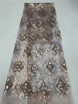 

Newest African Guipure Cord Lace Fabric High Quality French Cord Lace Fabric With sequin For Nigerian Dress FRF328