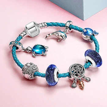 

CHIELOYS Cartoon Animal Style Charm Bracelets with Leather Chain Glass Beads Bracelet & Bangles for Women Gift Special Offer
