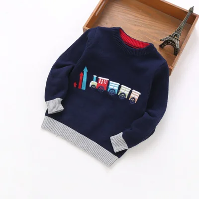 Свитер для мальчиков 1-10 лет; детская одежда с рисунком поезда; сезон осень-зима; пуловеры с круглым вырезом для девочек; вязаные свитера с круглым вырезом; одежда для детей - Color: navy blue