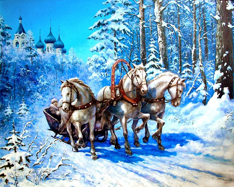 NEW Full square diamond embroidery winter 5D diy diamond painting cross stitch crystal three horse snow diamond inlay decoration