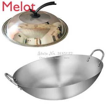 

Iron Non Coating Woks Double Ear Gas Cooker Handmade Pot Huge Manual Forging Wok with Binaural 32-40cm Chef Fry Wok with lid