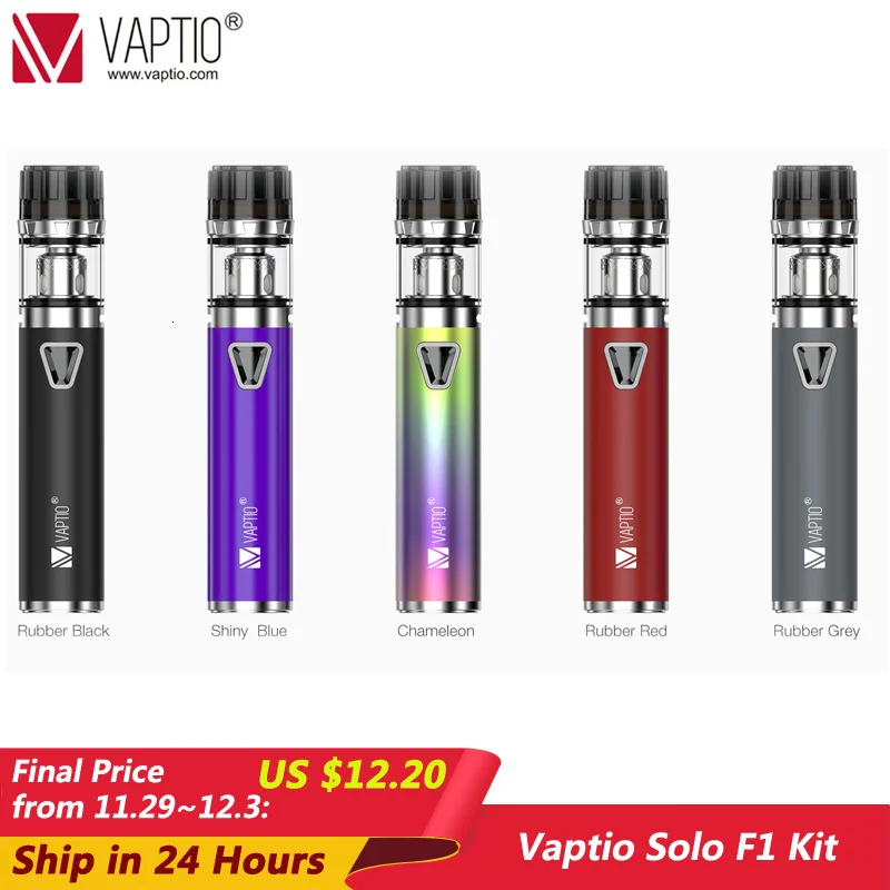 Cena UK wysyłka Vaptio waporyzator Solo F1 zestaw wbudowany 1650mah bateria 2ml zbiornik 0.25ohm dwurdzeniowy LED wskaźnik elektroniczny papieros