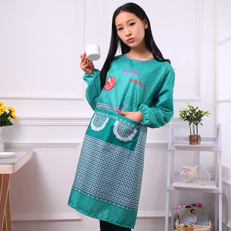 Thick Peach Skin Long Sleeve Apron Kitchen Waterproof Anti-Oil Apron Domestic Cleaning Bib Adult Overclothes