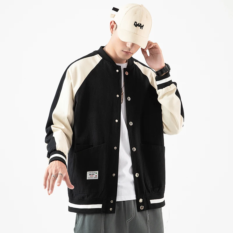 

2020 Mens Slim Fit Baseball Jackets and Coats Simple Design Contrast Color Outerwear for Men Plus Size Streetwear Casual Clothes