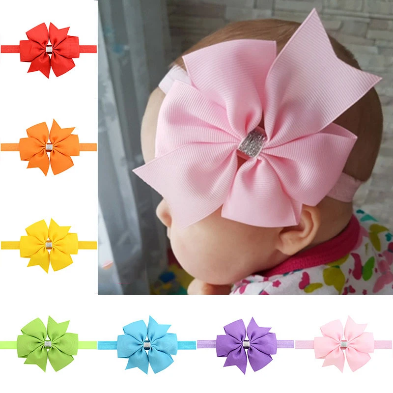 Cintas para el pelo para bebé, cintas con lazo de flores brillantes, accesorios el cabello para niños, diademas elásticas, lazos para el cabello de flores|Accesorios para el pelo de niña| -