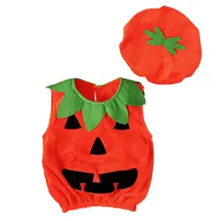 Детский осенний комплект одежды на Хэллоуин, Милый хлопковый комбинезон с тыквами для маленьких мальчиков и девочек, боди, шляпа