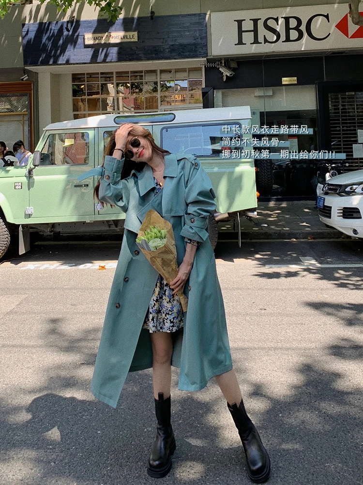 Trench Coat Autumn Women British Style Solid Color