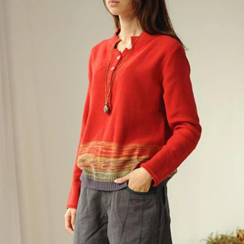 Günstige Frühling Herbst Kunst Stil Frauen Langarm Lose Pullover 100% Baumwolle Weibliche Gestrickte Pullover Vintage Casual Pullover D480