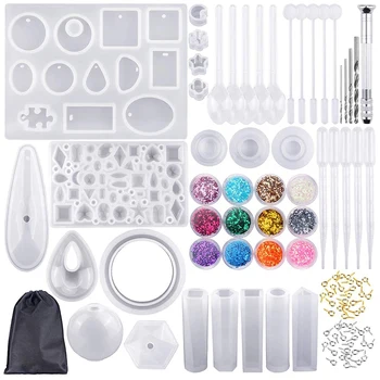 

98 Pieces Silicone Casting Molds and Tools Set with a Black Storage Bag for DIY Jewelry Craft Making