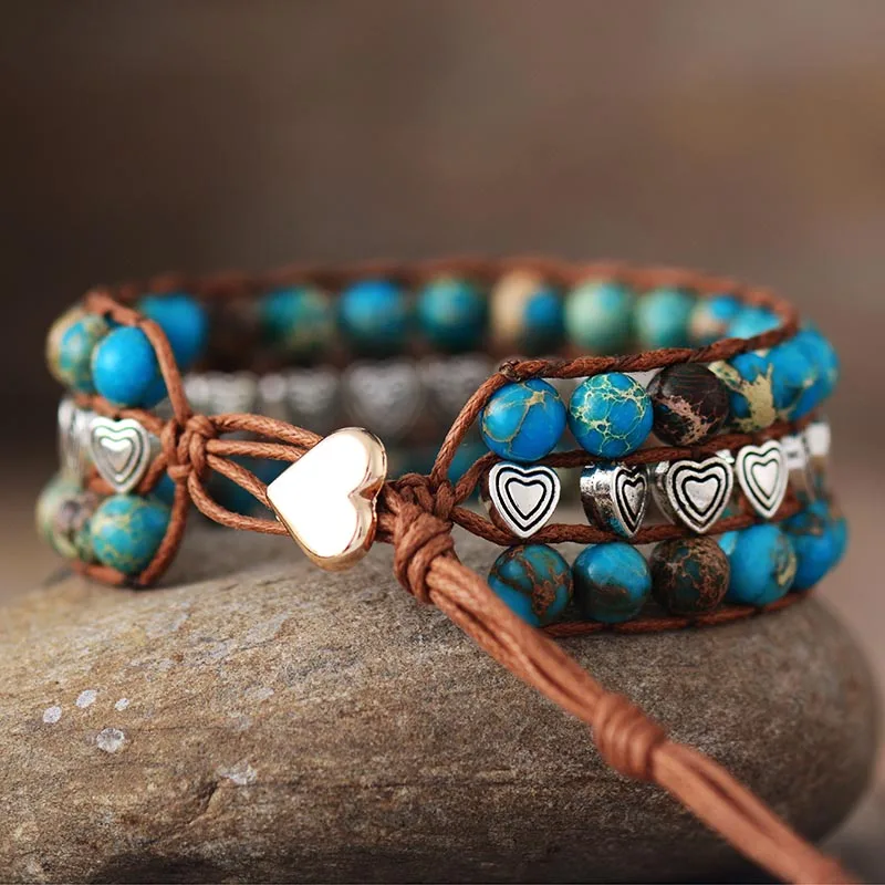 Unique Beaded Wrap Bracelets Natural Stones Heart Beads Cuff Bangle Bracelet Bohemian Vegan Jewelry Dropshipping - Image 5