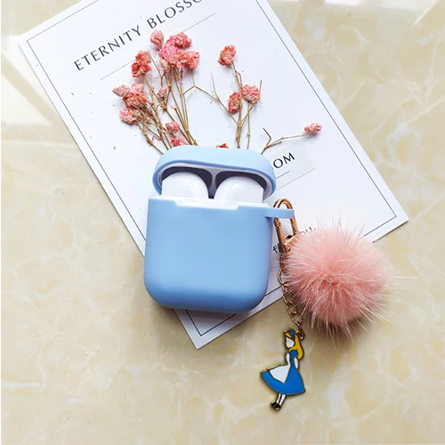 Light blue Милый силиконовый чехол из корейской норки для Apple Airpods, чехол, аксессуары, Bluetooth наушники, защитная крышка, персиковый брелок для ключей - Color: Light blue