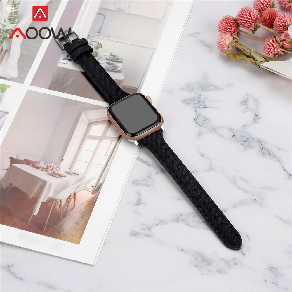 Нейлоновый кожаный ремешок для часов Apple Watch 40 мм 44 мм 38 мм 42 мм Тонкий холщовый ремешок для часов iWatch 5 4 3 2 1 Ремешок Браслет